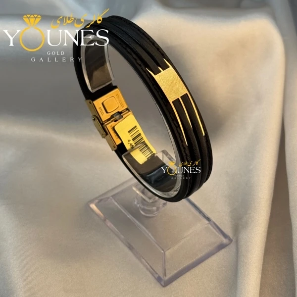 دستبند طلا چرم مردانه مدرن سه لاینL131